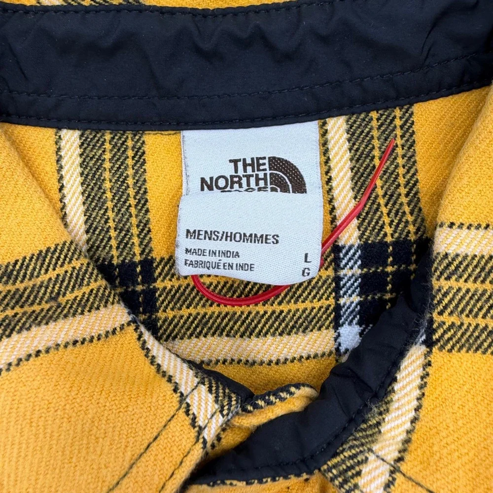 The North Face Flannel Shirt Men's Large Yellow Plaid Long Sleeve Button Down